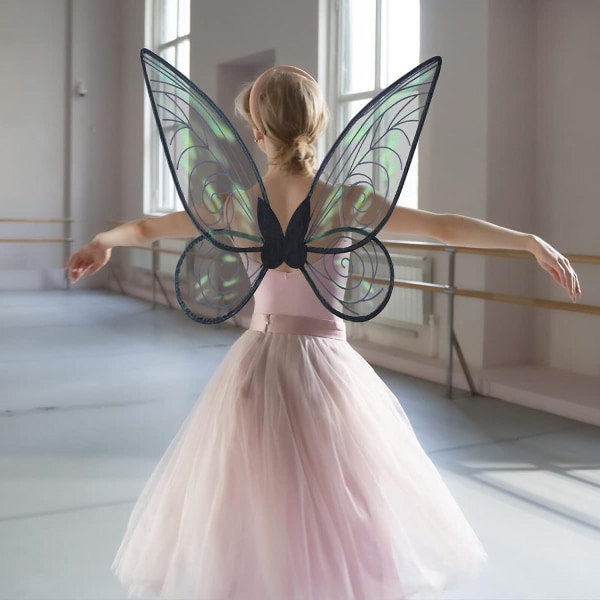 Nye gode tilbud! Jenter Butterfly Fairy Costume Englevinger Barn Cosplay Dress Up Glitter Transparente vinger-WELLNGS
