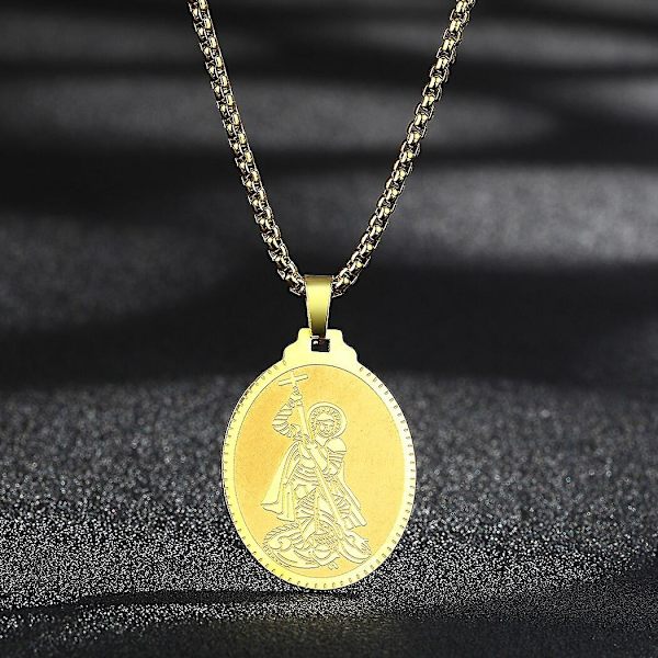 Pyhän Yrjänän riipuskaulakoru miehille ja naisille, soturi Pyhä Yrjänä ja lohikäärme Totem-riipus, kaulakoru, amuletti, koru - WELLNGS 206G