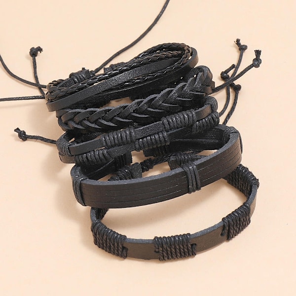 Set of 5 Handmade Leather Bracelets for Men-WELLNGS Sort