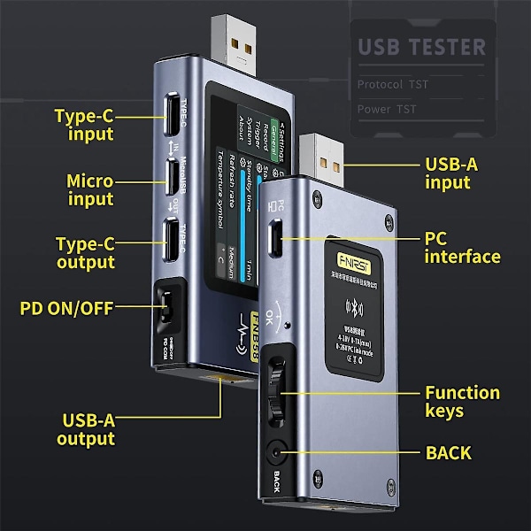 Fnb58 USB-testare Spänning Ström Effekt Testare, Snabbladdningsdetektering Utlösningskapacitetsmätning-WELLNGS