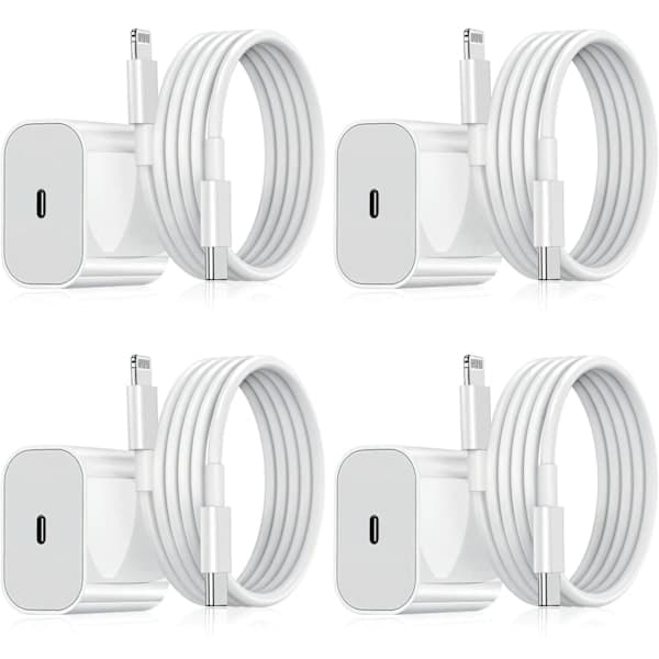 Förpackning - iPhone Laddare - Snabbladdare - Adapter + 2m Kabel 20W USB-C Vit 4-Pack iPhone (NT)-WELLNGS 4-Pack USB-C