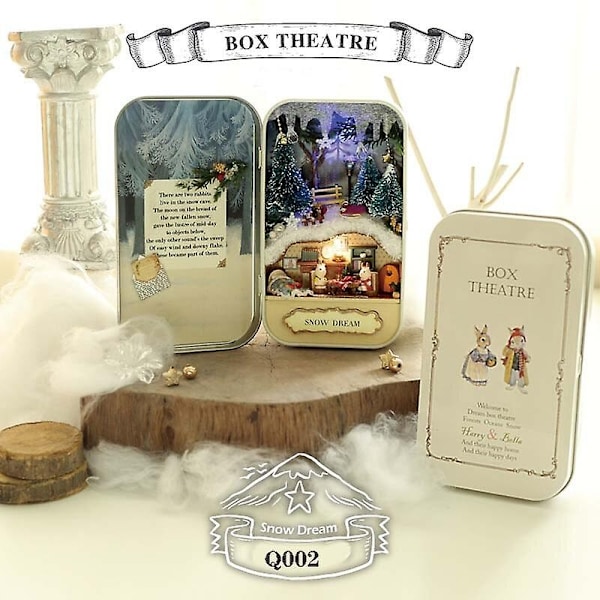 Boks Teater Mini Dukkehus Ferdigfabrikkert Miniatyr DIY Dukkehus Kit Møbelkasse leker for Barn Bursdagsgaver-WELLNGS Q003