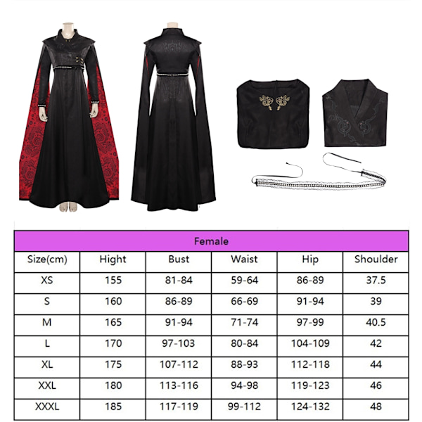 Kvinnors COS Targaryen Demon Rollspelskostym Rhaenyra Fantasy Robe Vuxen Rock Klänning Kostym Halloween Karneval Party Klänning Kostym-WELLNGS S Style C