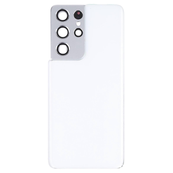 [Uusi] Yhteensopiva Samsung Galaxy S21 Ultra 5G:n kanssa Akun takakansi ja kameran linssinsuojus - WELLNGS White