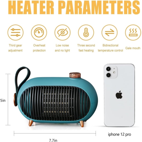 Space Heater - Bärbar minivärmare för hem och kontor - Energieffektiv liten rymdvärmare med överhettningsskydd - Retro Heater-WELLNGS