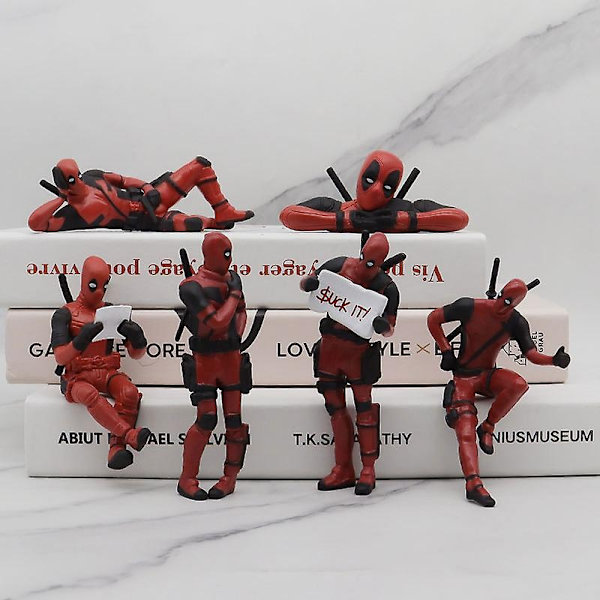 6 Deadpool-figurer til skrivebord, bil, hjemmekontor, Marvel, 8 cm, X-MAN, sjove, søde figurer, modellegetøj - WELLNGS 5