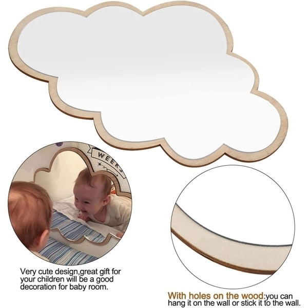 Barnsäker äkta akrylspegel, väggspegel för barn i sovrum (moln)-WELLNGS