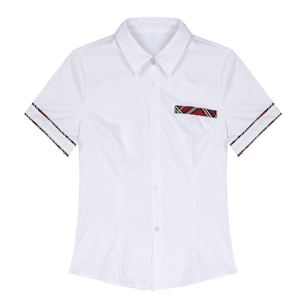 Kvinners skolejenter cosplay kostyme japansk skolejente uniform sexy clubwear skjorte med rutete skjørt slips anime rollespill antrekk-WELLNGS XXXL Top B