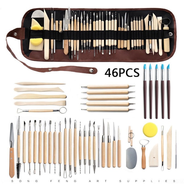 46 st Skulpterverktyg för lera Trähandtag Keramiskt skärverktygsset-WELLNGS