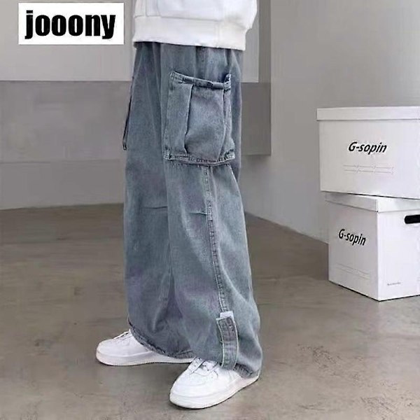 Denimbyxor Herr Jeans Denim Cargobyxor Baggy Vida Ben Jeans Casual Höst Vinter Koreansk Streetwear Hip Hop Cowboy-WELLNGS 113 gray XXXL