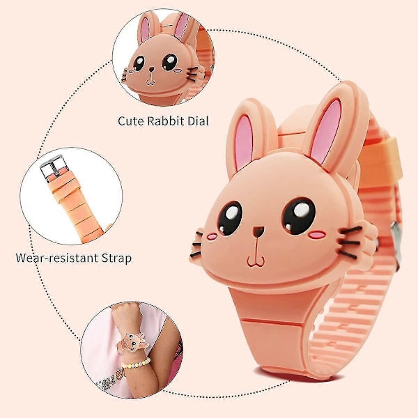 Barnklocka, flickklocka Digital Söt Form LED Mode Silikonarmband Clamshell Design Armbandsur Flicka-WELLNGS Orange