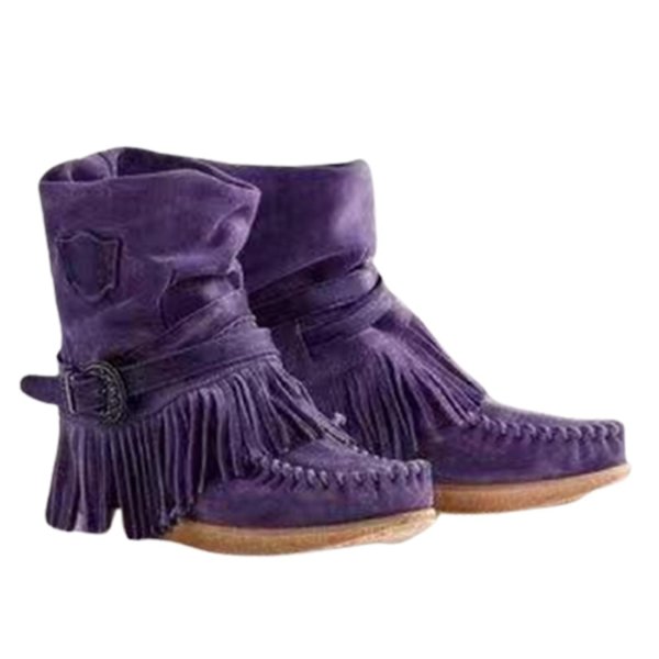 Naisten mokkanahkasaappaat hapsulla, ylelliset vintage-mattakengät, liukumattomat kengät, muodikkaat - WELLNGS Purple 44