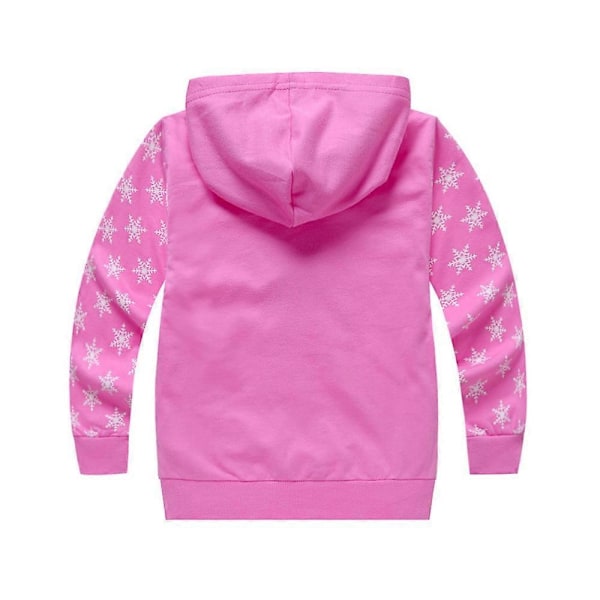 Børnepige Frozen Print Langærmet Hoodie Jakke Løstsiddende Hættetrøje Efterårsjakke - WELLNGS Rose Red 6-7 Years