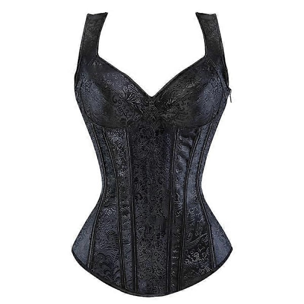 Jacquardvävd Halter Korsett Gotisk Punk Bustier Shapewear-WELLNGS Black M
