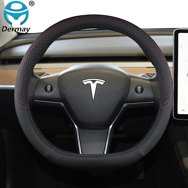 För Tesla Model 3 2016 2017 2018 2019 2020 2021 2022 2023 9 färger Bilstryrskydd Pu Läder Halkfria Biltillbehör-WELLNGS Brown