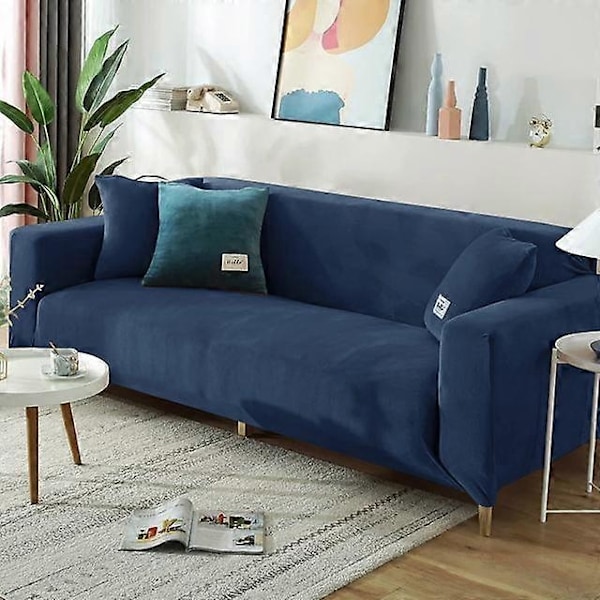 Vinter Sammetssofföverdrag Kompatibla med Vardagsrum Elastiska Möbelsofföverdrag Schäslong Hörna L-formad Sofföverdrag 1 /2 /3 /4-WELLNGS navy blue 2seater 140-185cm