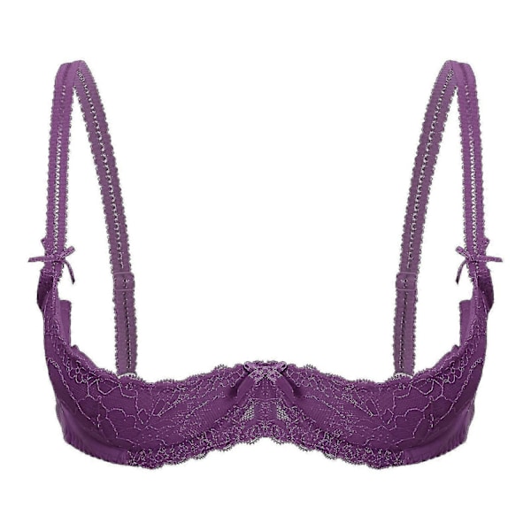 Dam 1/2 Kupa Push Up Bygel Spets BH Underkläder Öppen Kupa BH Toppar Justerbar Rem Svampvadderad Behå Underkläder-WELLNGS Purple A L