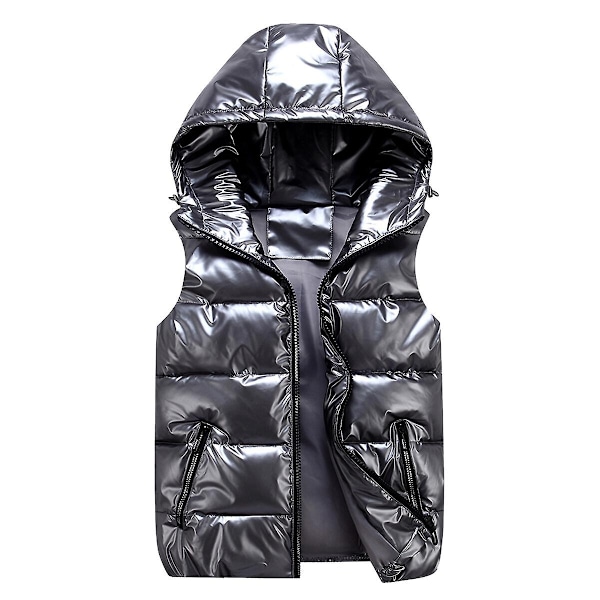 Sliktaa Unisex Blank Glansig Vattentät Ärmlös Jacka Lättvikts Puffer Väst-WELLNGS Grey 2XL