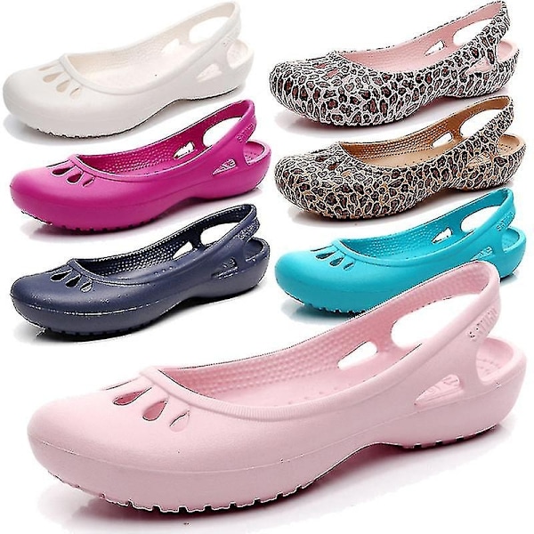 Naisten rantasandaalit, tohvelit, naisten tukikengät, hyytelösandaalit, liukumattomat, vedenpitävät EVA-puutarhakengät -ZHENV-WELLNGS LeopardPink W6(36)