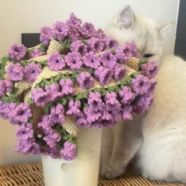 Bouquet Tæppe Hæklesæt Hæklestartersæt til Bouquet Gave Håndværk Håndlavet DIY Håndværk Strikkesæt til Entusiaster Voksne-WELLNGS Purple White