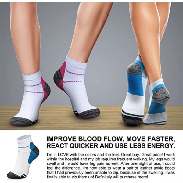 Korte sokker 6 par fargerike kompresjonssokker for smerte/hevelse-WELLNGS