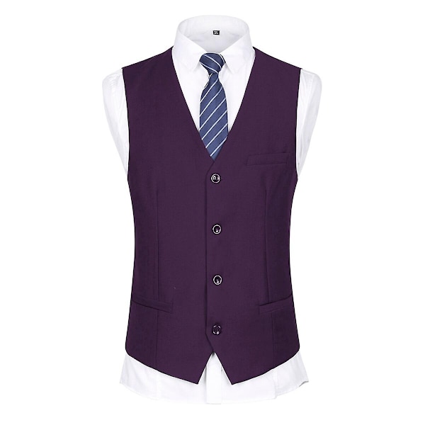 Allthemen Herrkostym för bröllop, fest, middag, 3-delat affärskostym, kavaj, väst, byxor, 9 färger - WELLNGS Purple 3XL