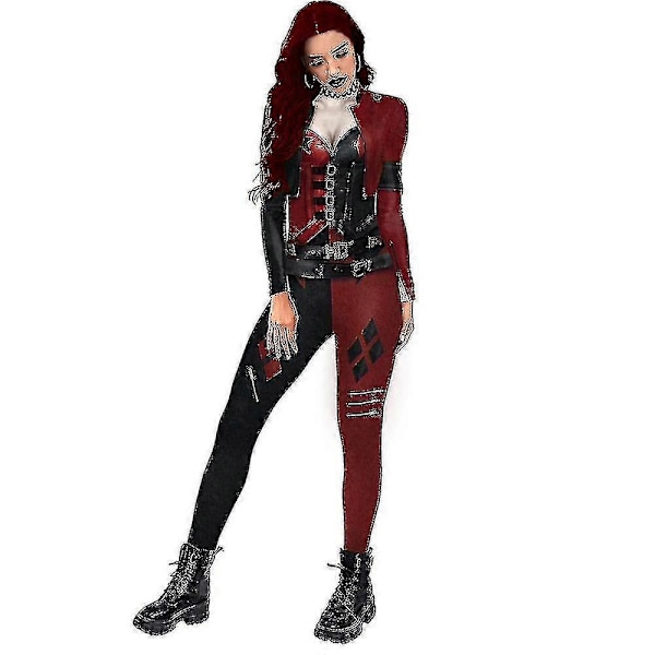 Naisten Harley Quinn -asu, klassinen Harley Quinn Halloween Cosplay -asu haalari - WELLNGS XL