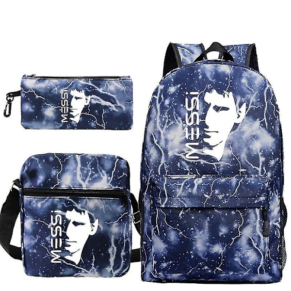 Lel Messi -reppu Lel Messi -opiskelijalaukku olkalaukku kynäkotelosetti kolme. Lightning blue pattern 3