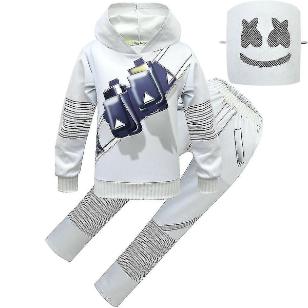 Marshmello DJ LED-mask Hoodie Cosplay-kostym för barn, pojkar och flickor - WELLNGS H 140 7-8 Years