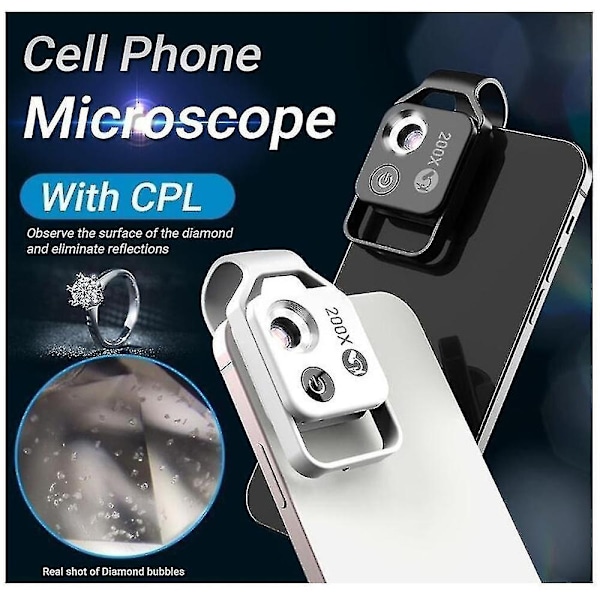 200x Förstoring Zoom, Mobiltelefonlins, X200 Kamera-WELLNGS 002 white with cpl
