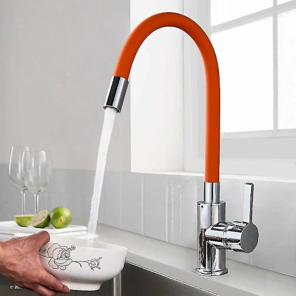 Orange Pipe Fleksibel Hals Køkkenvask Armatur Krom Universal Rør Varmt Koldt Køkken Mixer Hane Dækmounted Badeværelse Køkken Hane-WELLNGS Orange Pipe