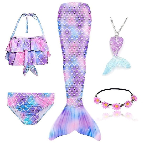 Flicksjöjungfru-baddräktsset för flickor - 2023 års kollektion - 5 delar - Den lilla sjöjungfrun Cosplay-strandkläder - 1-WELLNGS Package 113 130