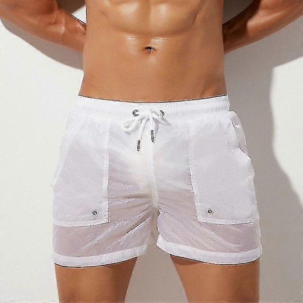 Mäns transparenta badbyxor | Mäns transparenta shorts | Mäns transparenta kalsonger - WELLNGS White XXL