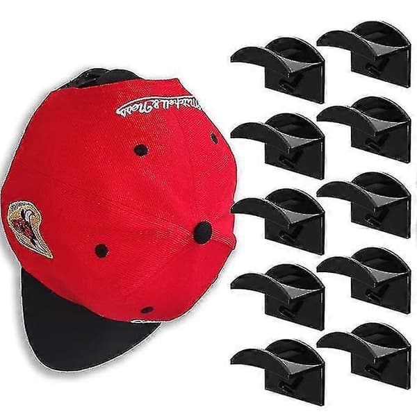 10 Pak Adhesive Hat Hooks til vægmontering uden boring - WELLNGS black