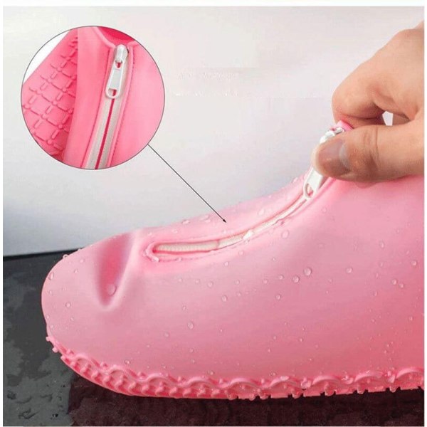 Vattentäta skoöverdrag med dragkedja - Large - Storlek 39-42 - Pink-WELLNGS