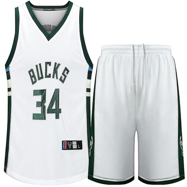 Bucks No. 34 Antetokounmpo Baskettröja Kostym Vuxna Barn Komfortfotbollströjor vit-WELLNGS white XL