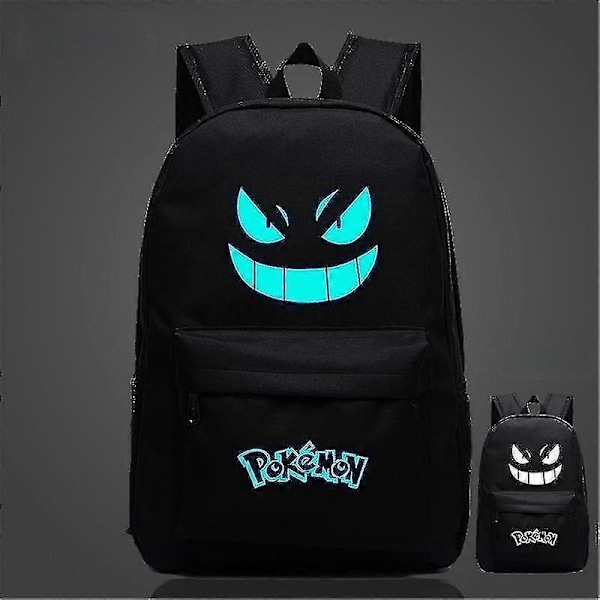 Ny Pokémon Ryggsäck Självlysande Skolväska för Pojkar Flickor Studenter Resväska Vattentät Slitstark Mochilas-WELLNGS Black