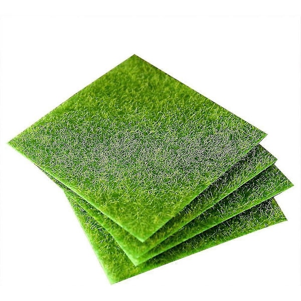 4-pak Kunstig Græs Plæne Dukkehust Miniatur Dekorationer 15 x 15 cm (Grøn) - WELLNGS 15CM*15CM