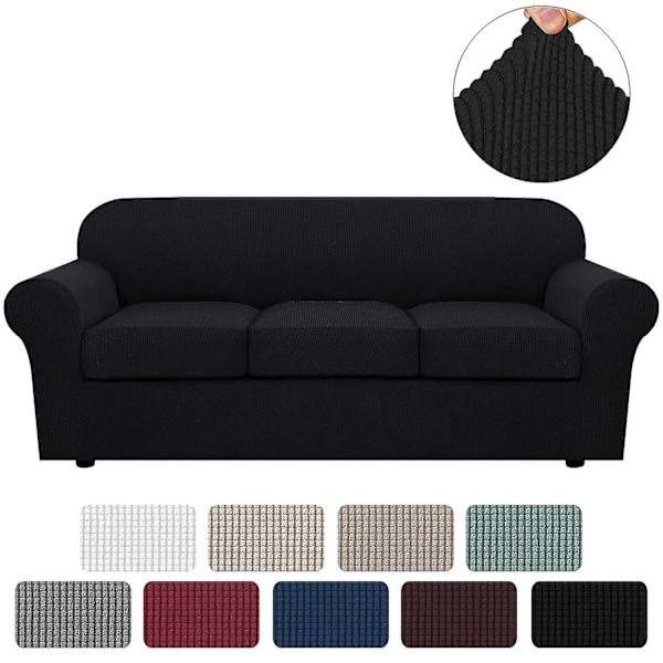 Stretch vanntett sofaovertrekk, 1 stk, spandex, Jacquard elastisk sofaovertrekk med sklisikre skum - WELLNGS black 3 Sitzer