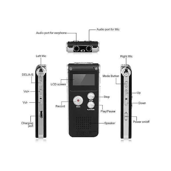 Paranormalt utstyr Digital EVP Stemmeaktivert opptaker USB US 8GB (Svart)-WELLNGS