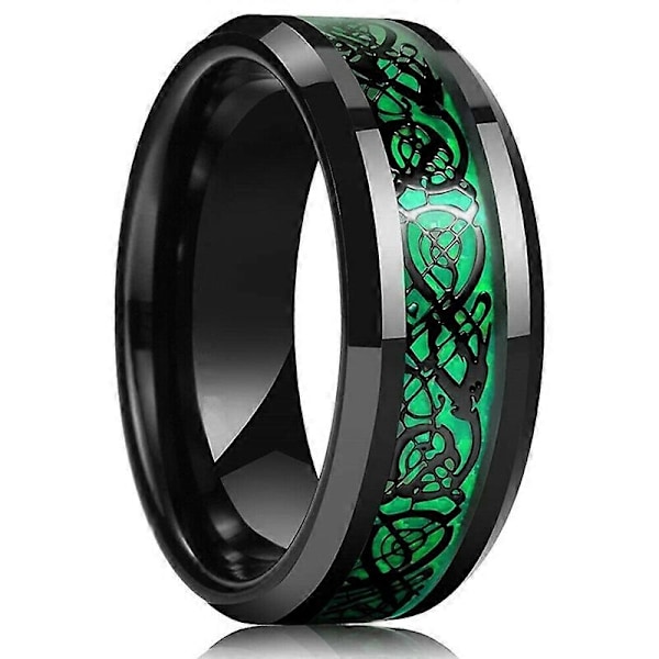 Mote svart Tungsten Celtic Dragon Herre Ring Inlagt Grønn Zirkon Punk Herre Rustfritt Stål Grønn Karbonfiber Ring - WELLNGS 15