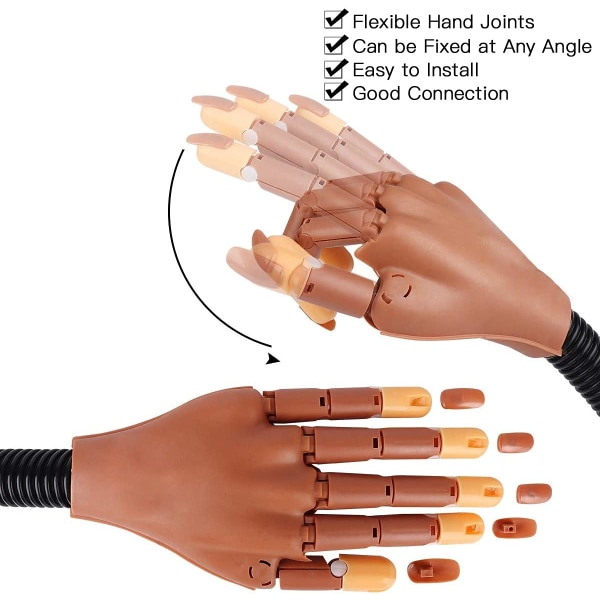 Professionell nagelövningshand för träning, justerbar falsk falsk skyltdocka-hand med 100 st nagelspetsar, uppgradera gör-det-själv-naglar display manikyr-WELLNGS