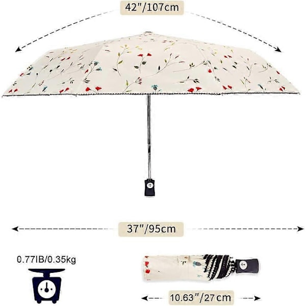 UV-aurinkovarjo, kompakti, taitettava matkavarjo, automaattinen avaus ja sulkeminen, tuulenpitävä, vedenpitävä ja 99,9 %:n UV-suoja, musta