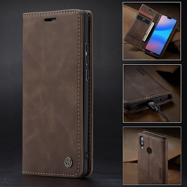 Caseme 013-serien Enkelt instickskort Version Bekväm Läderfodral Brun - WELLNGS för Huawei P20 Lite Espresso