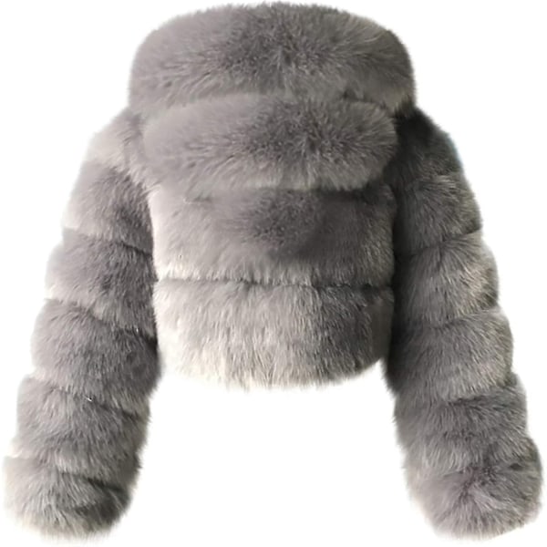 Faux pelsjakke til kvinner med hette, kortere boblejakker i fleece, varme jakker i plussstørrelse til vinteren for kvinner - WELLNGS Gray 3X-Large