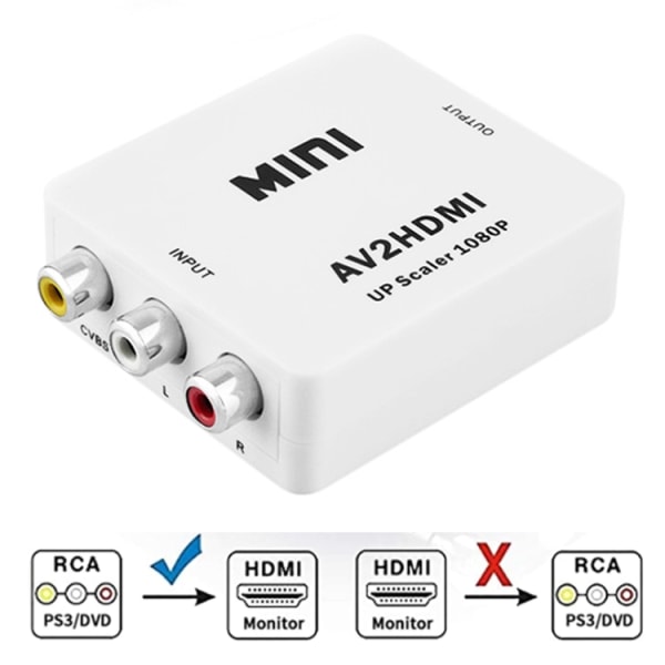 INF RCA til HDMI adapter / signalkonverter-WELLNGS Hvid
