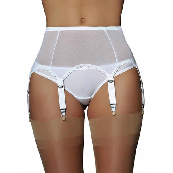 Perspektiv Dame Strømpebelte Justerbart Seks Klyper Strømpebånd Ben Sele Dame Tilbehør for Bryllupsreise-WELLNGS White 2XL