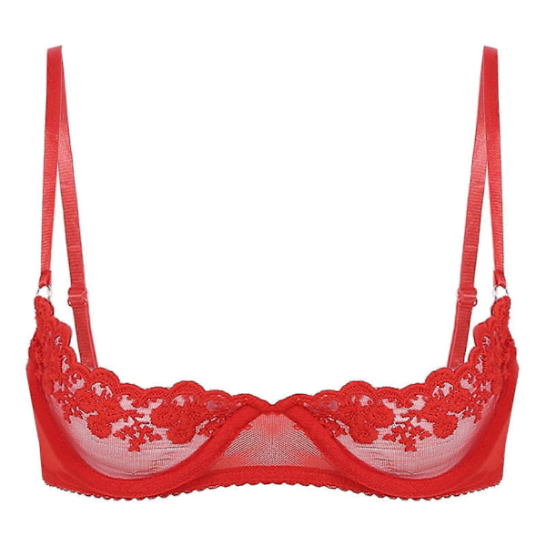 Dam 1/2 Kupa Push Up Bygel Spets BH Underkläder Öppen Kupa BH Toppar Justerbar Rem Svampvadderad Behå Underkläder-WELLNGS Red B XL