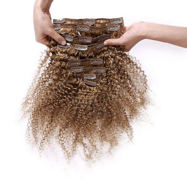 8 st Afro Curly Clip In Mänskligt Hår Extensions Brasilianskt Hår-WELLNGS darkblonde 10inch