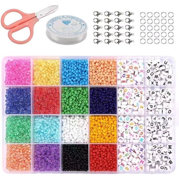 Perleæske DIY - Perleæske - Seed beads - 3mm - 7000stk - Bogstavperler flerfarvet-WELLNGS